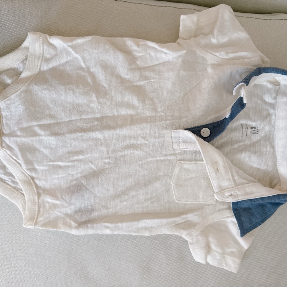 White Baby Collared Onesie with Blue Accents
